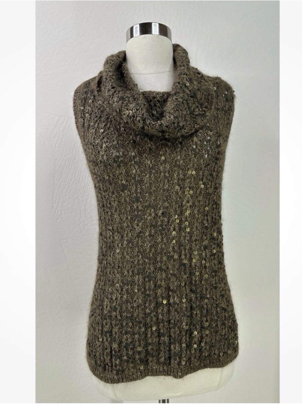 Ellen Tracy silk mohair Women's Cowl Neck Sleeveless sequin Sweater